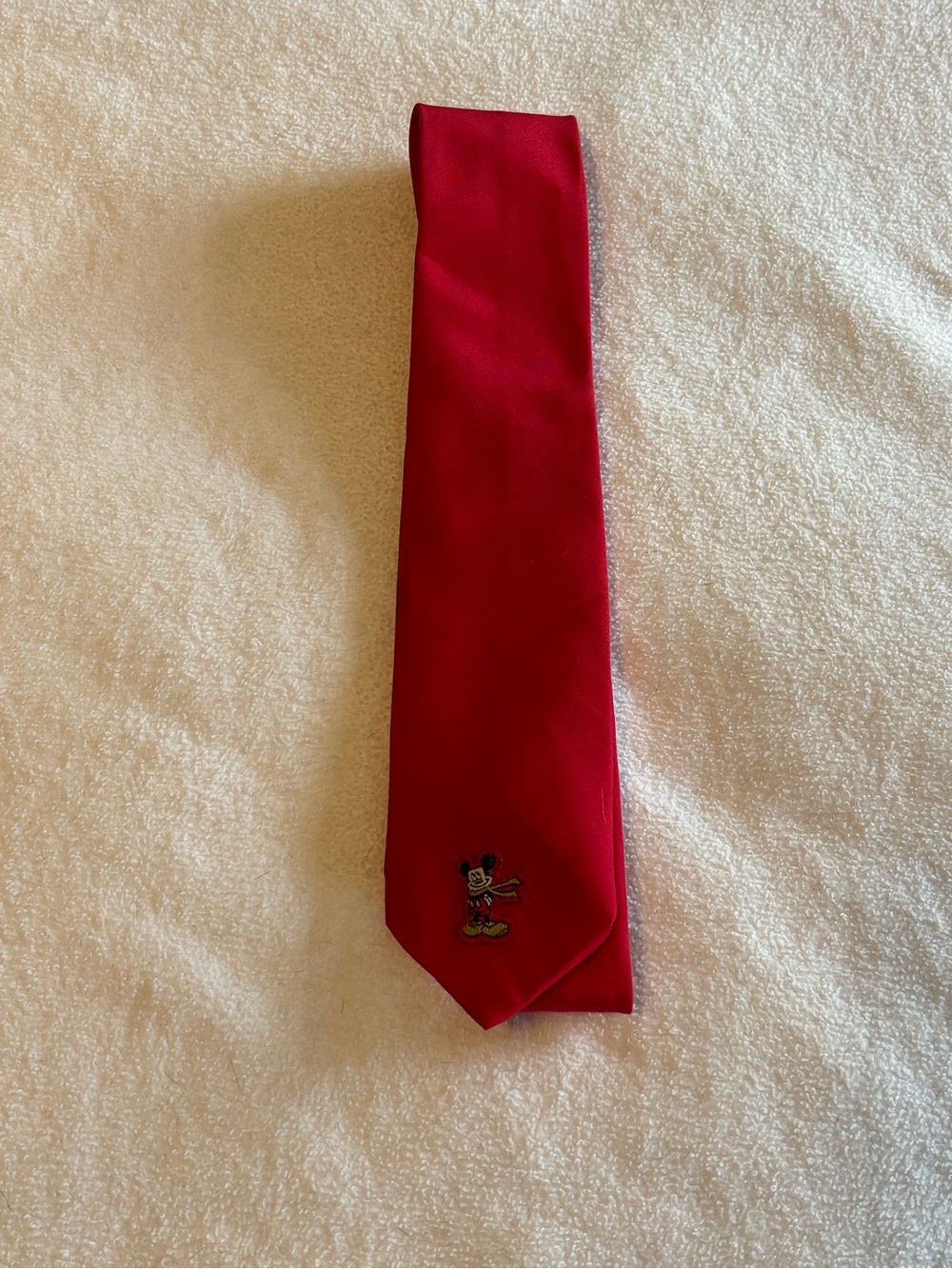 Disney Red Tie with Small Embroidered Mickey Mouse